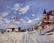 克劳德 莫奈 : The Boardwalk on the Beach at Trouville